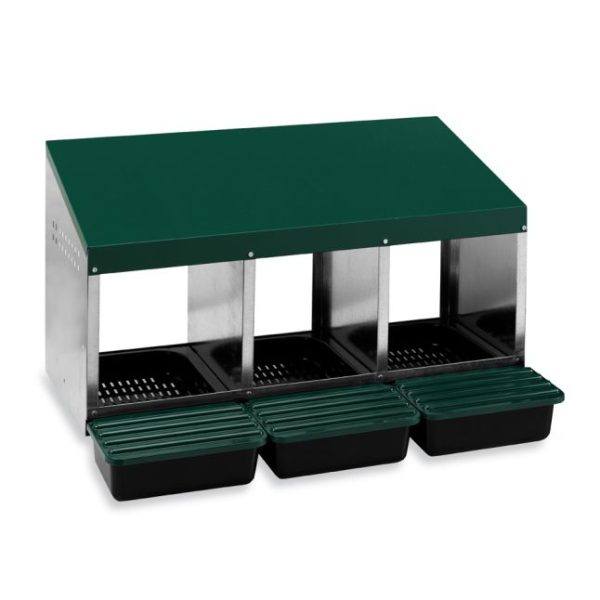 Nid pondoir poule 3 compartiments avec cuvettes fond plastique