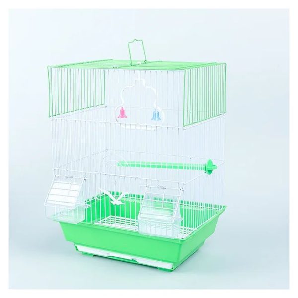 Cage oiseaux vert deux mangeoires